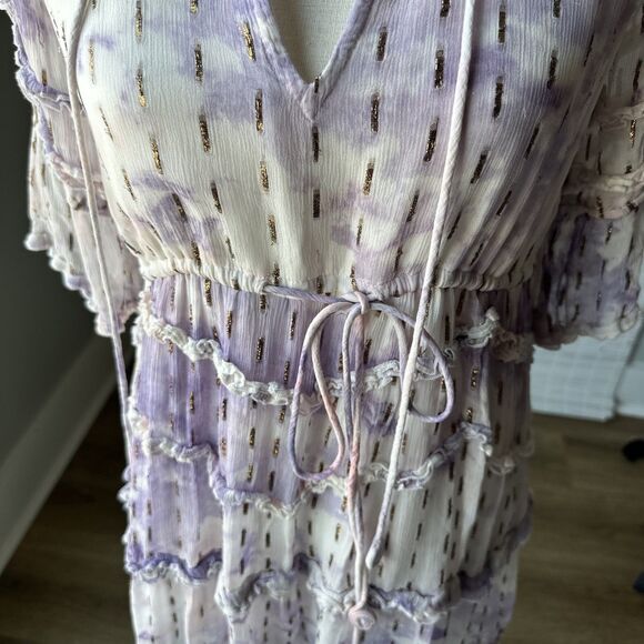 Hemant and Nandita Vivian Dress M Tiered Purple White Shower  Size XS - Picture 7 of 11